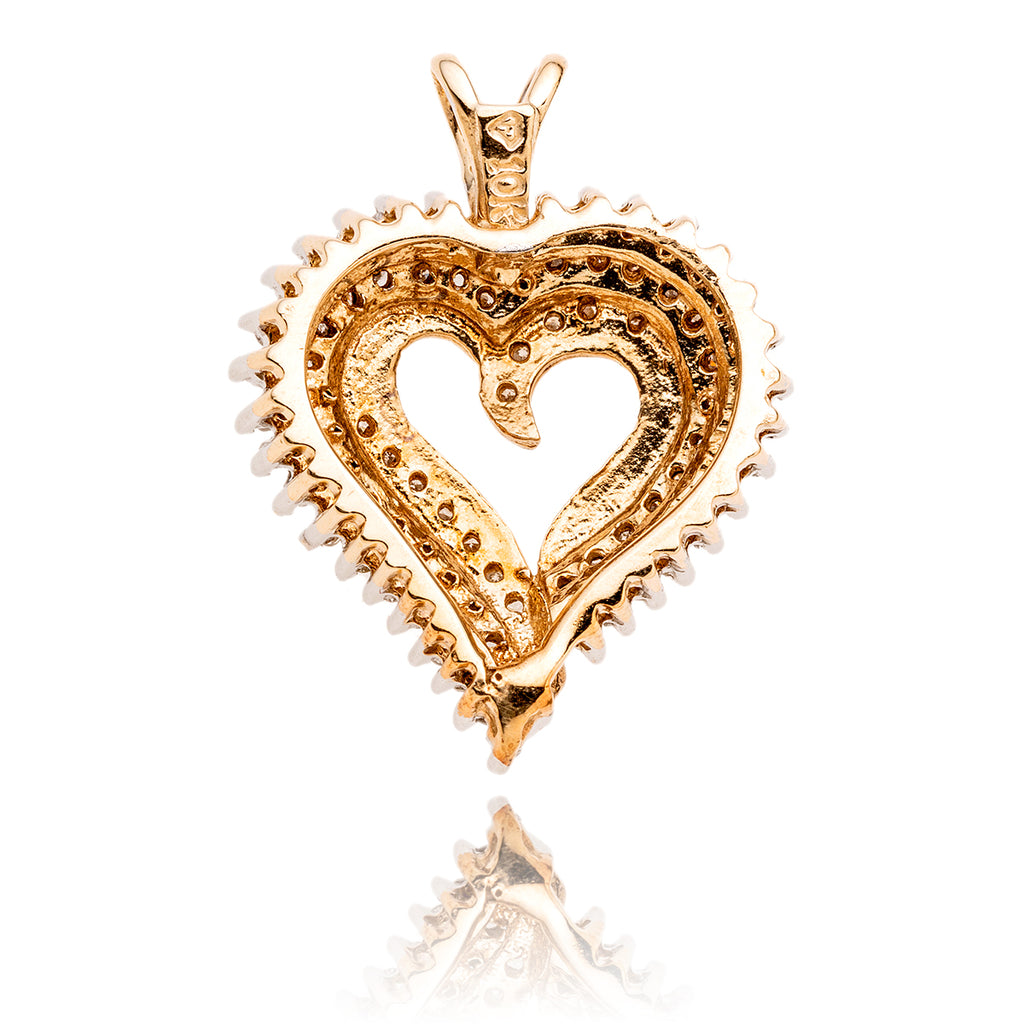 10KT Yellow Gold and Rhodium Enhanced Triple Row Diamond Heart Pendant Default Title