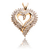 10KT Yellow Gold and Rhodium Enhanced Triple Row Diamond Heart Pendant Default Title