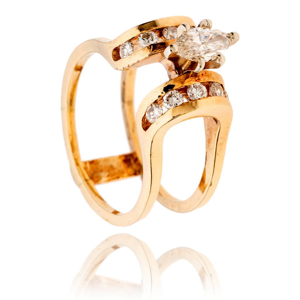 14KT Yellow Gold Marquise Cut Diamond Ring with Split Shank Default Title