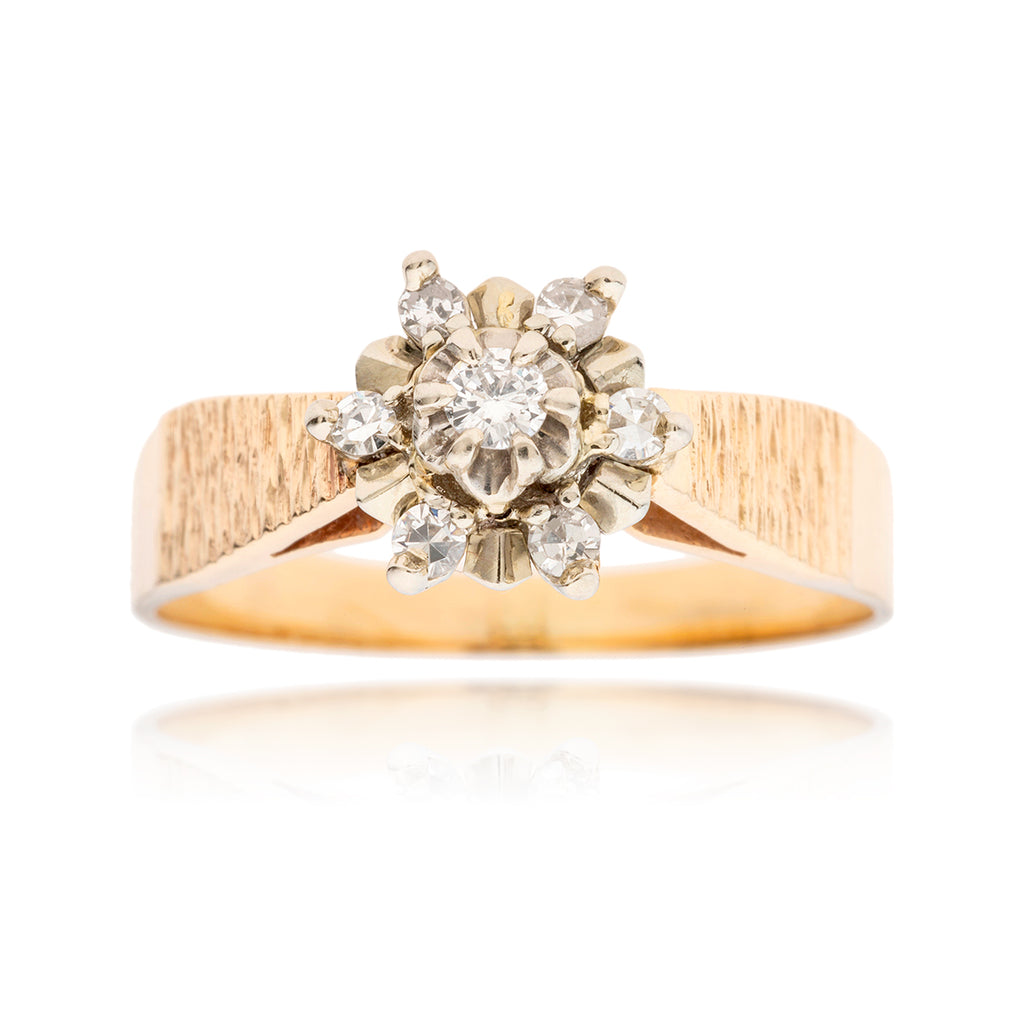 14-18KT Yellow and White Gold Diamond Cluster Ring with Bark Finish Default Title