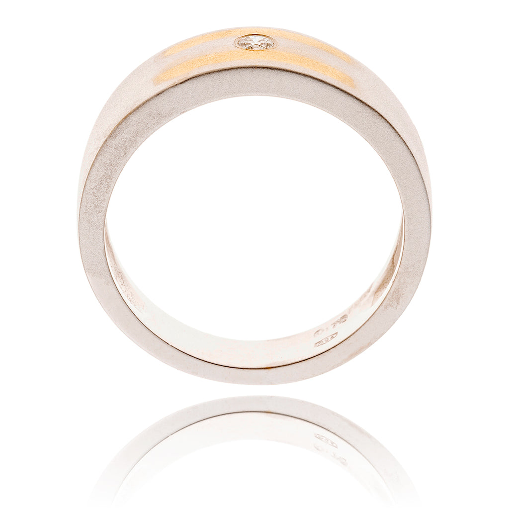 18KT White Gold Band with Yellow Gold Stripes and a Bezel Set Diamond Default Title