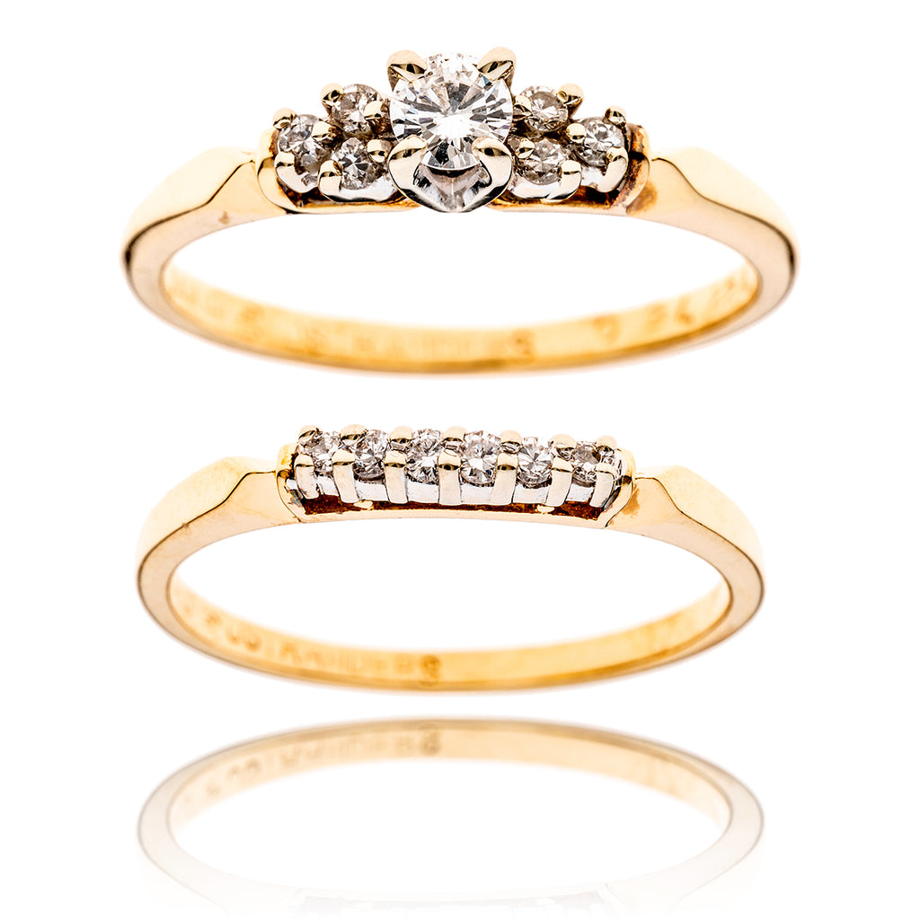 14KT Yellow and White Gold Engagement Ring and Matching Wedding Band Set Default Title