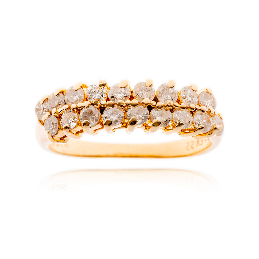 14KT Yellow Gold Double Row Diamond Band Style Ring Default Title