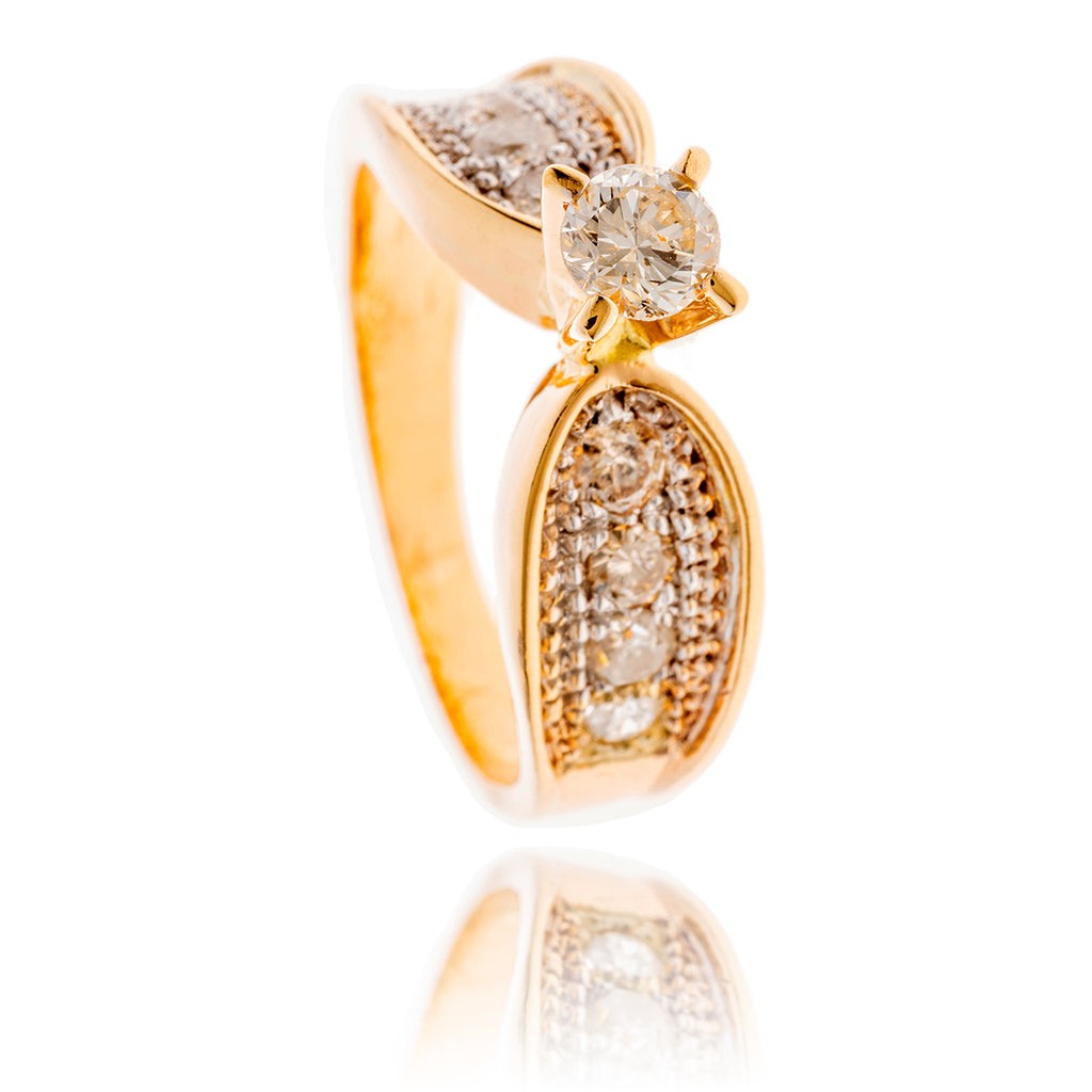 18KT Yellow Gold and Rhodium Enhanced .33 Carat Diamond Engagement Ring with Diamond Set Band Default Title