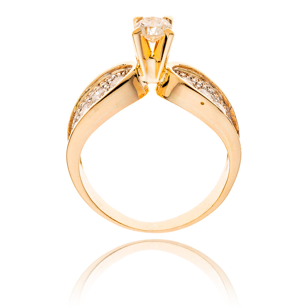 18KT Yellow Gold and Rhodium Enhanced .33 Carat Diamond Engagement Ring with Diamond Set Band Default Title