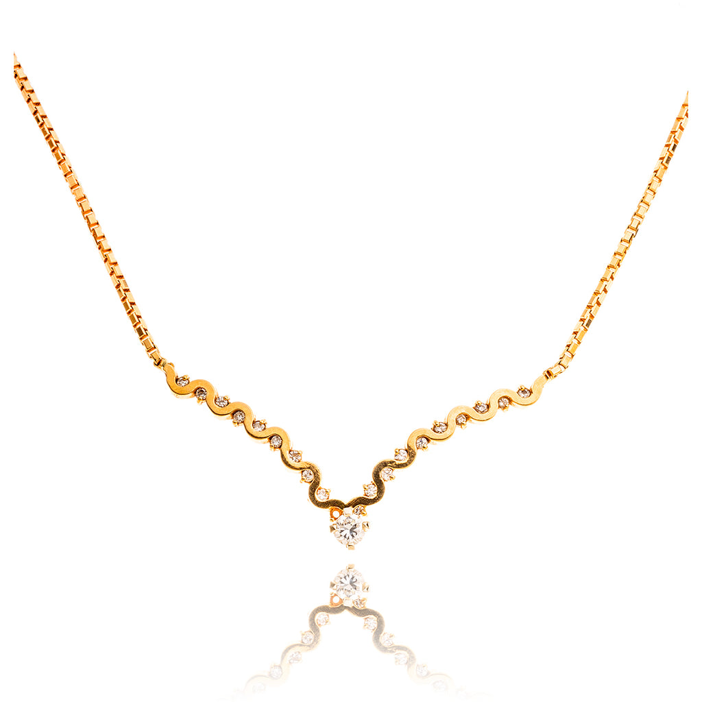 14KT Yellow Gold 'V' Shaped Scalloped Diamond Necklace Default Title