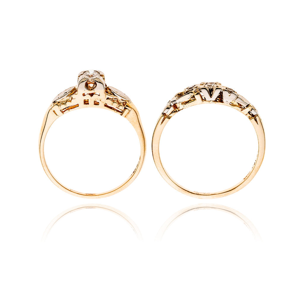 14-18KT Yellow and White Gold Diamond Engagement Ring Set with Matching Wedding Band Default Title