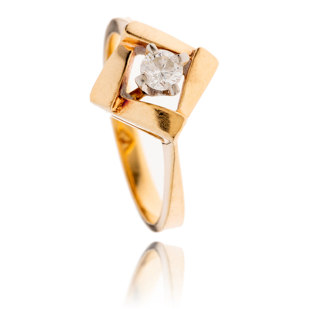 10KT Yellow and White Gold Geometrically Designed .16 Carat Diamond Ring Default Title