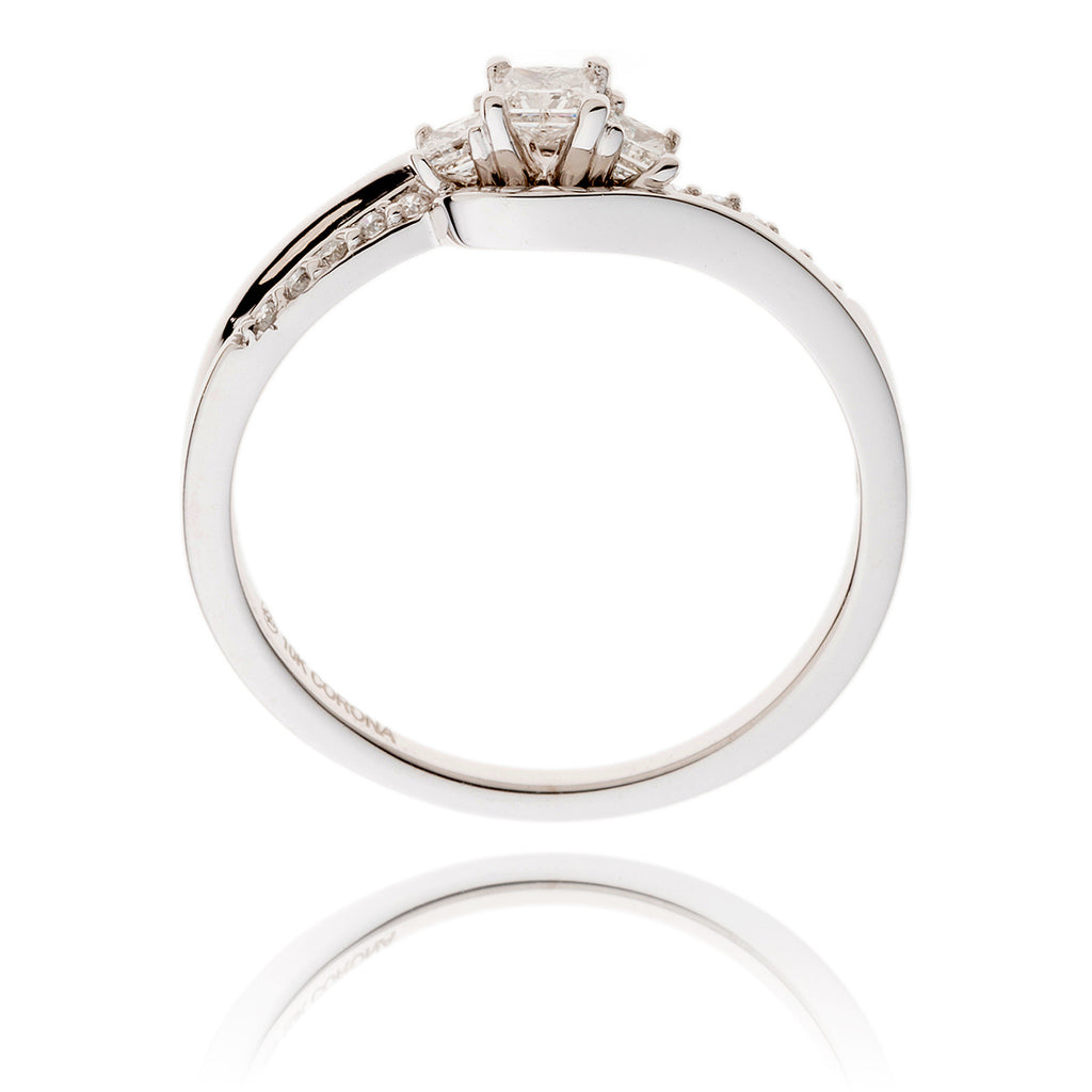 10KT Whte Gold 3-Stone Princess Cut Diamond Ring with Shoulder Stones Default Title