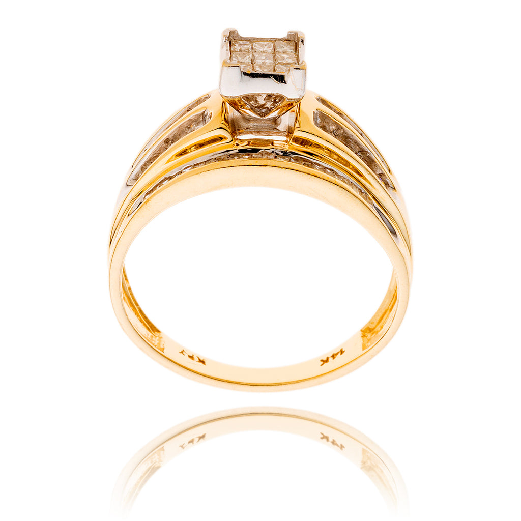 14KT Yellow and White Gold Invisibly-Set Diamond Ring with Princess and Round Brilliant Cut Diamonds Default Title