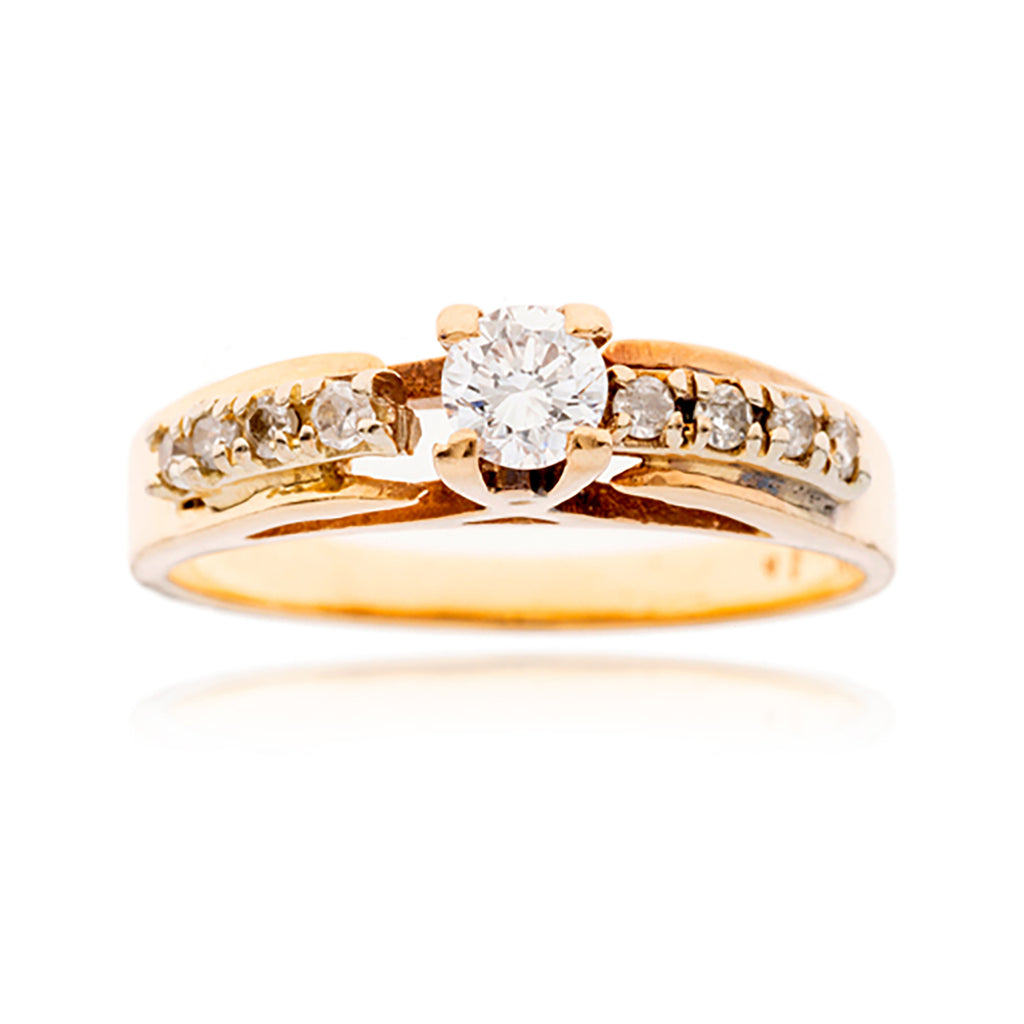 14Kt Yellow And White Gold .21 Carat Diamond Ring With Diamond Shoulders, .33Ctw Default Title