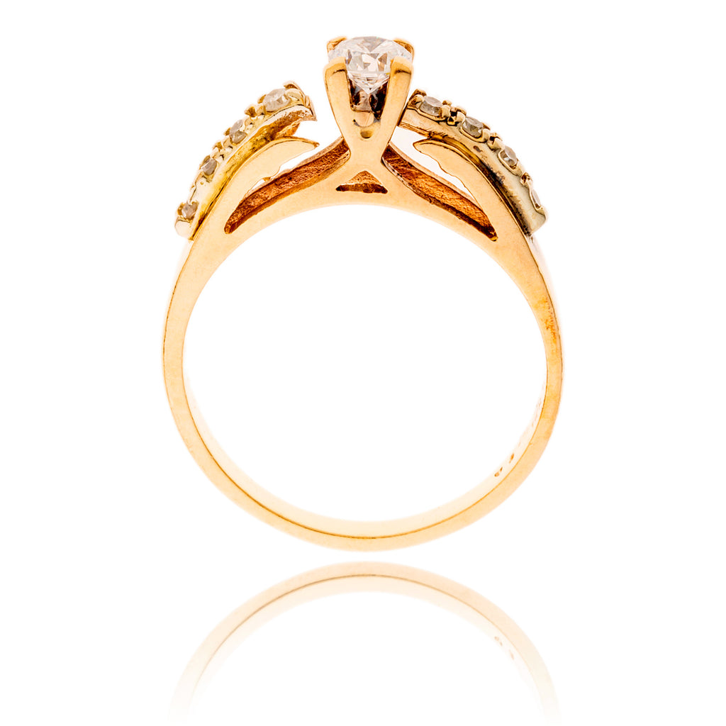 14Kt Yellow And White Gold .21 Carat Diamond Ring With Diamond Shoulders, .33Ctw Default Title