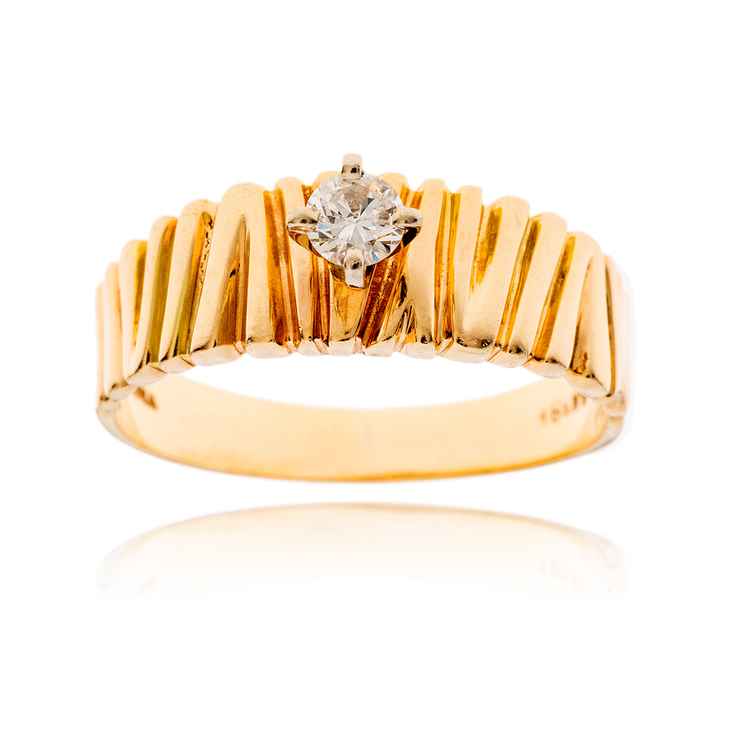 14KT Yellow and White Gold .19 Carat Diamond Solitaire Diamond Ring with Textured Band Default Title