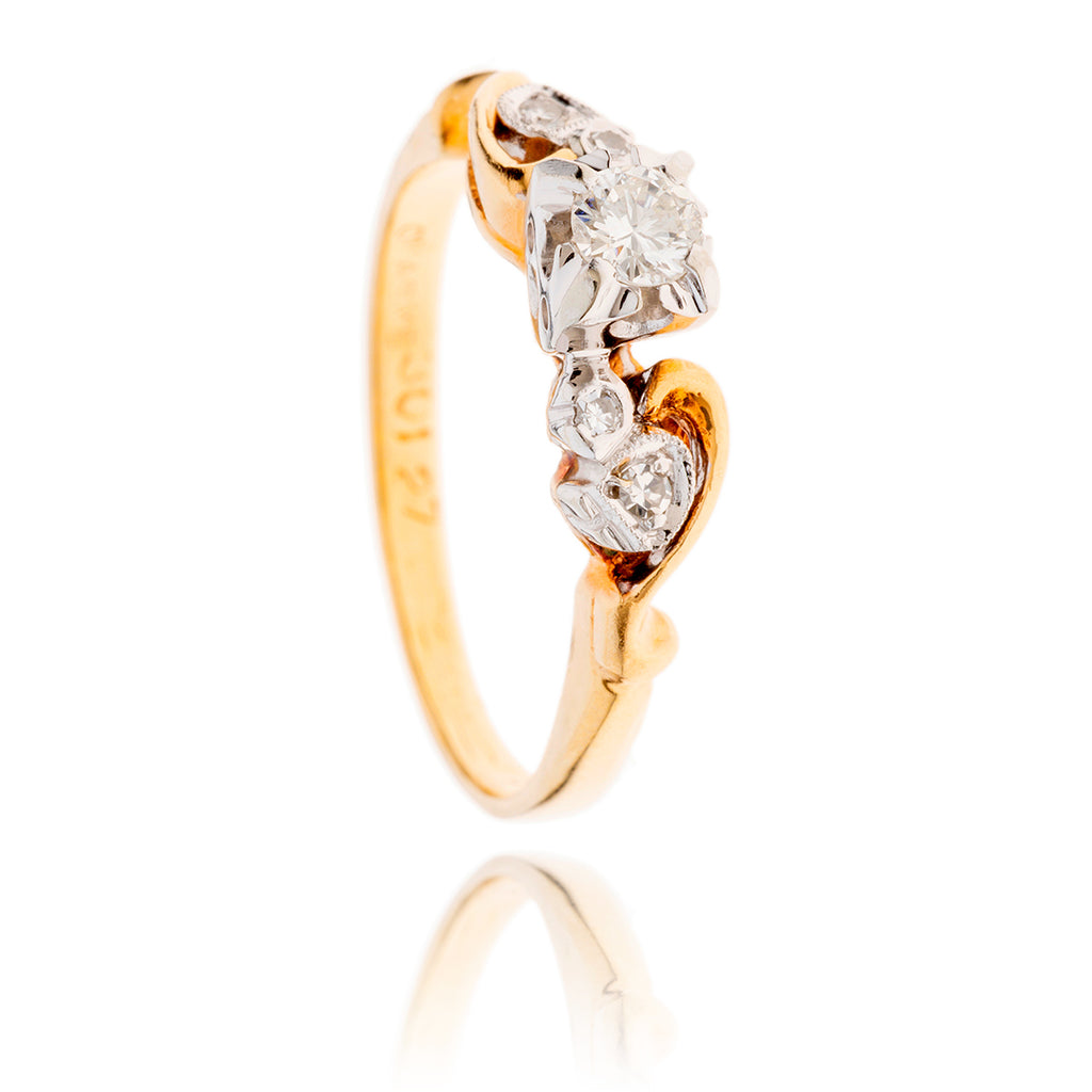 14-18KT Yellow and White Gold Diamond Engagement Ring with Fancy Diamond-Set Shoulders Default Title