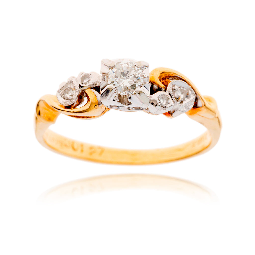 14-18KT Yellow and White Gold Diamond Engagement Ring with Fancy Diamond-Set Shoulders Default Title