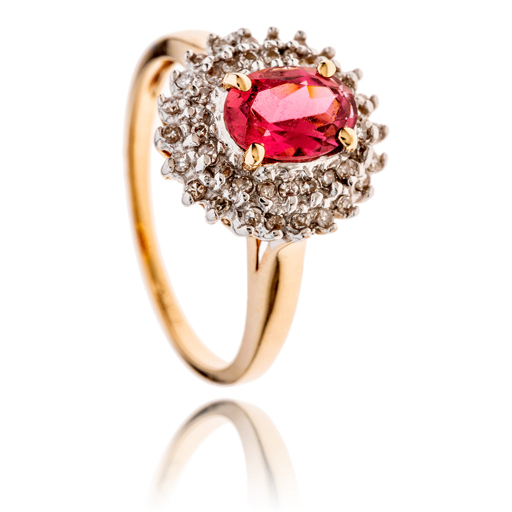 10KT Yellow Gold and Rhodium Enhanced Pink Tourmaline and Diamond Cluster Ring Default Title