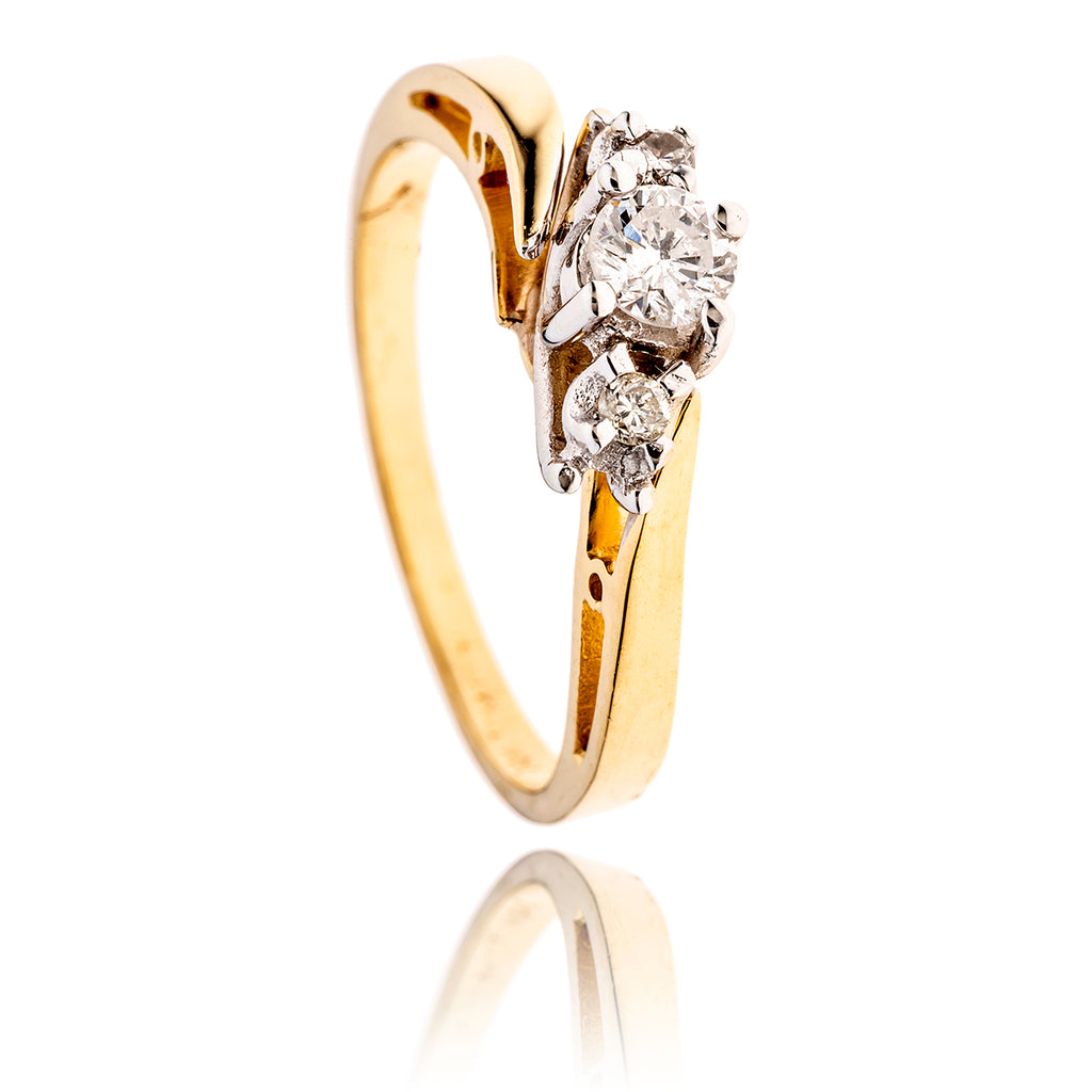 14KT Yellow and White Gold Diagonally Set 3-Stone Diamond Ring Default Title