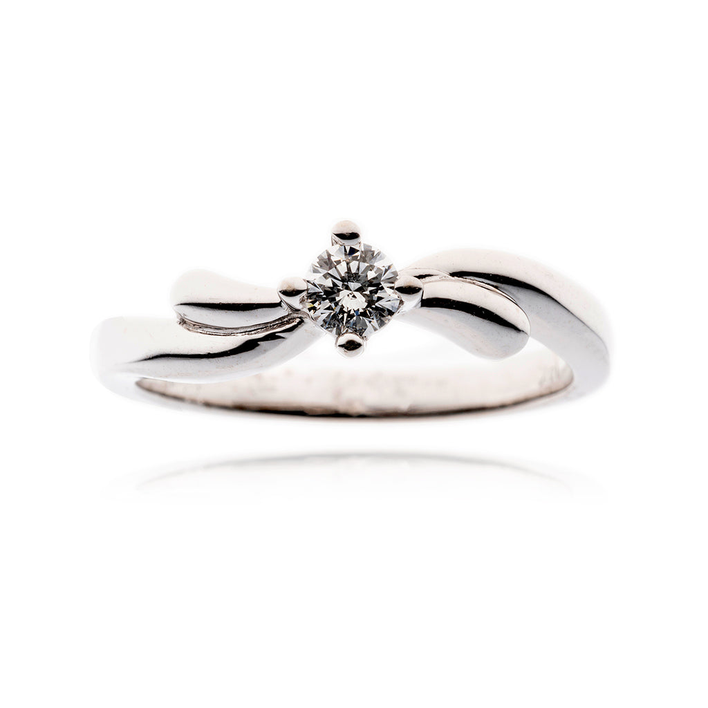 14KT White Gold Ribbon Design .16 Carat Round Brilliant Cut Diamond Solitaire Engagement Ring Default Title