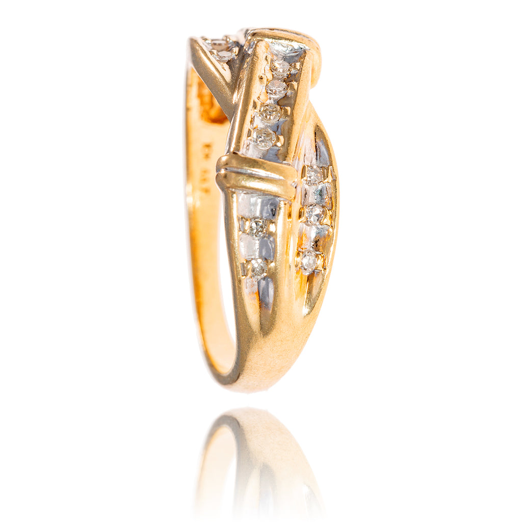 10kt Yellow Gold & Rhodium Enhanced Crossover Diamond Ring Default Title