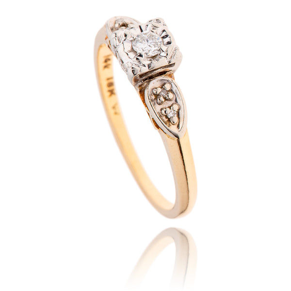 14-18K Yellow & White Gold Vintage Inspired Illusion Set Diamond Engagement Ring Default Title