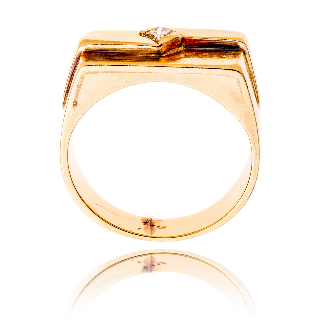 Gentleman's 14kt Yellow Gold Rectangular Shaped Ring With .22ct Princess Cut Diamond Default Title