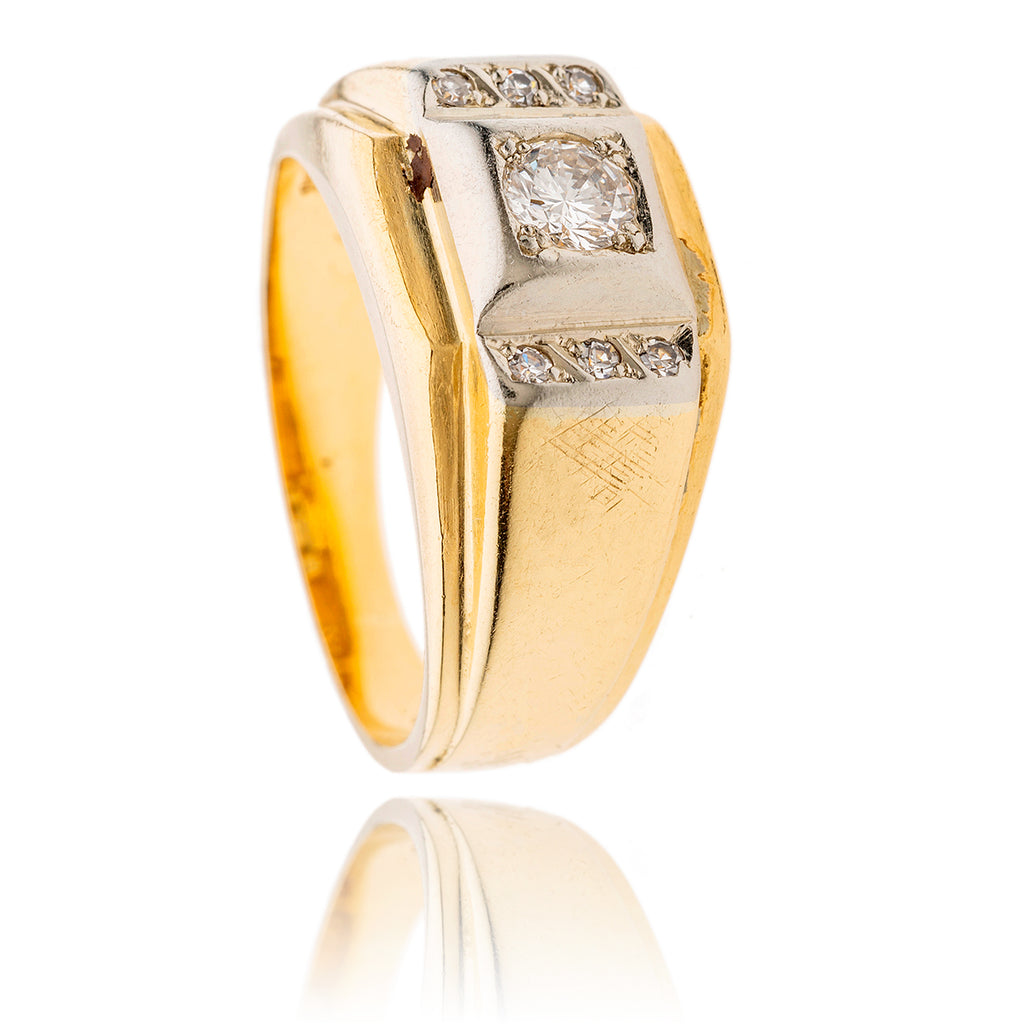 18k y/w mens ring cont seven diam, one round brill Default Title