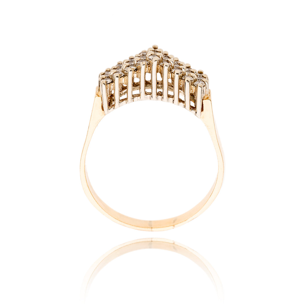 14k y/g rhodium prong set 3 row ring with 27 dia Default Title
