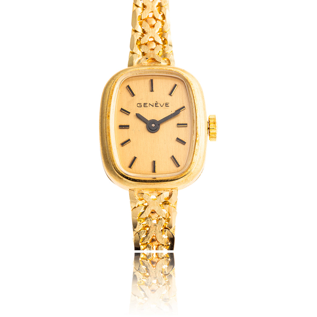 14k Yellow Gold GENEVE Watch Attached To Tapering Bracelet Default Title