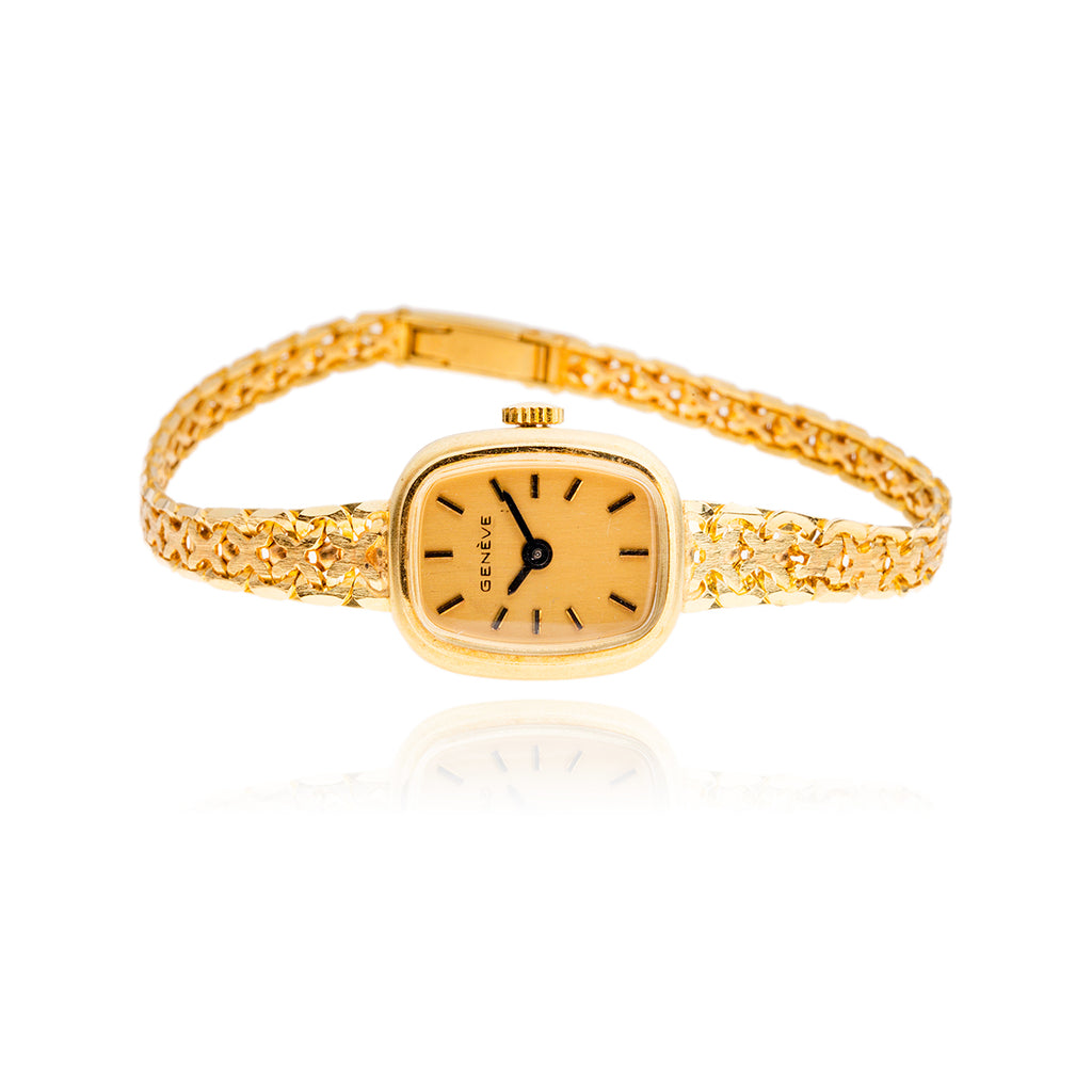 14k Yellow Gold GENEVE Watch Attached To Tapering Bracelet Default Title