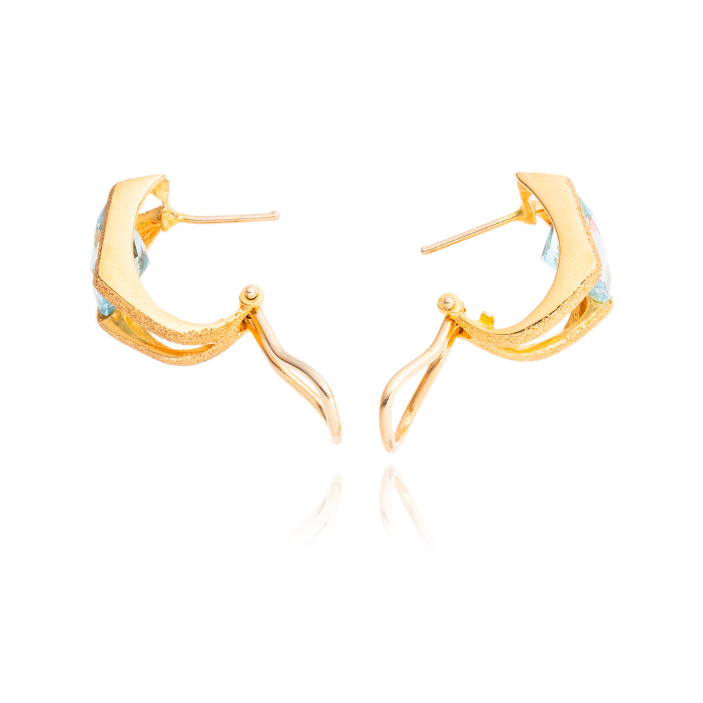 18kt Yellow Gold Square Blue Topaz Omega Back Earrings Default Title