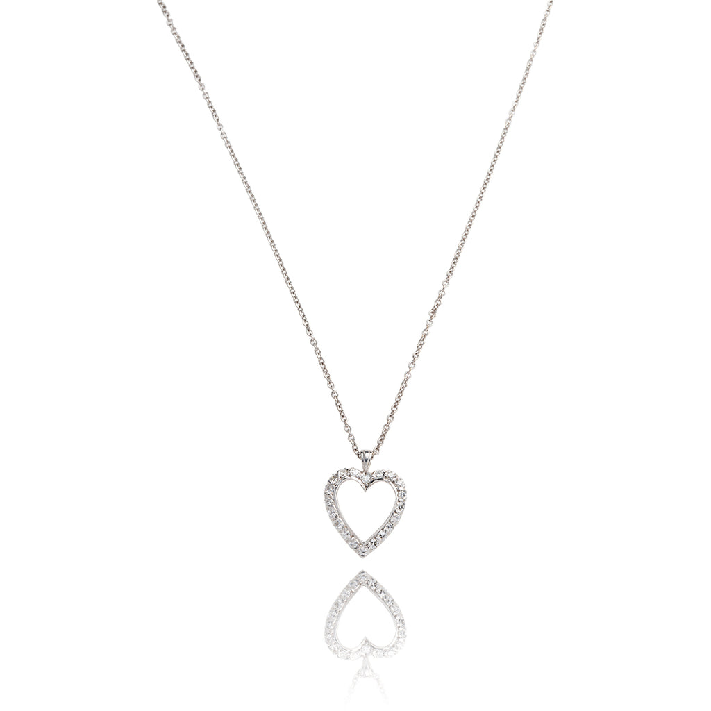 14kt White Gold Diamond Heart Pendant With 18kt Chain Default Title