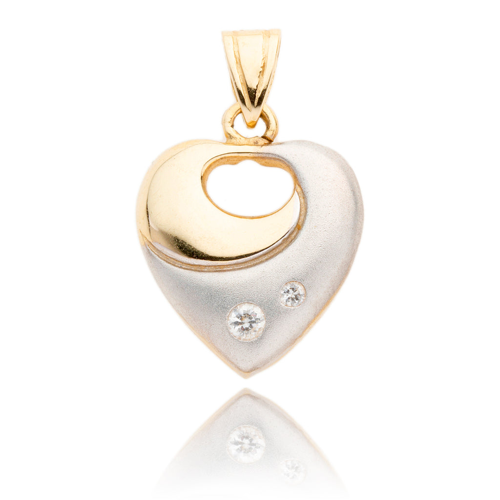 14kt Two-Tone Heart Pendant With White Stone Default Title