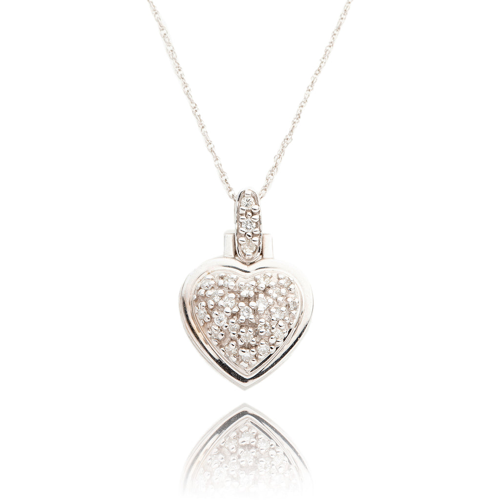 14K White Pave Diamond Heart Pendant with White 10K Gold Chain Default Title
