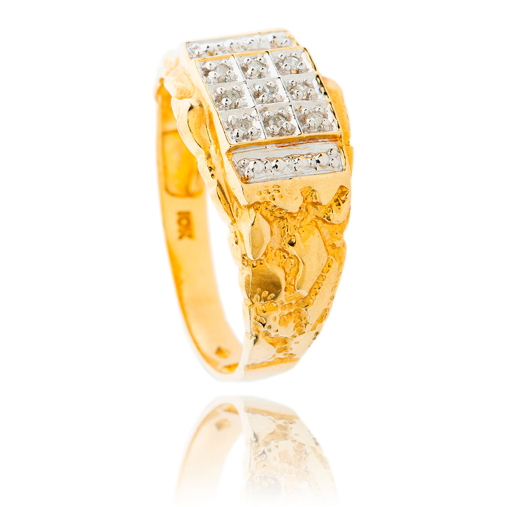 Gentleman's 10kt Yellow Gold Cluster Diamond Ring Default Title