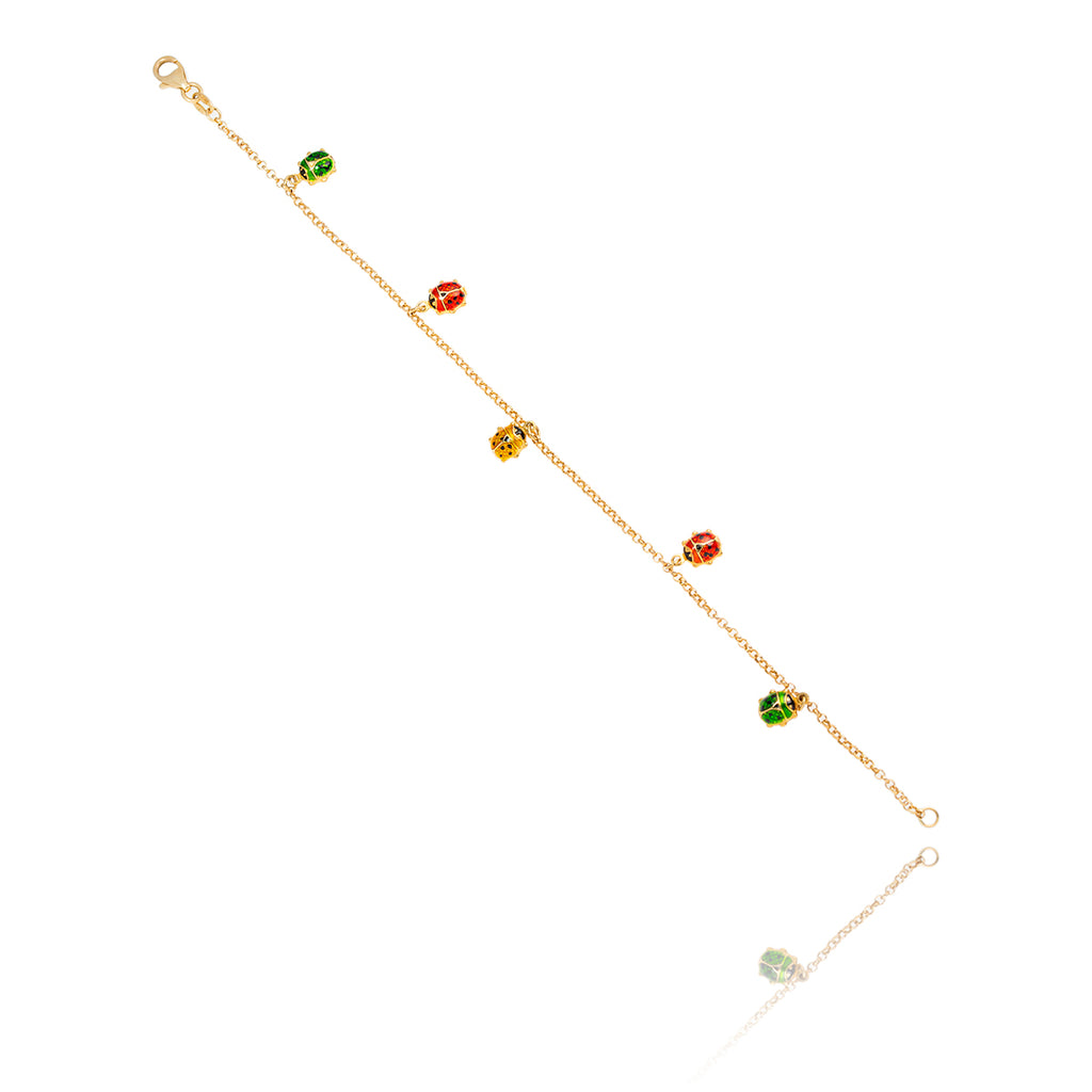 10kt Yellow Gold Green, Yellow and Red Ladybug Bracelet Default Title
