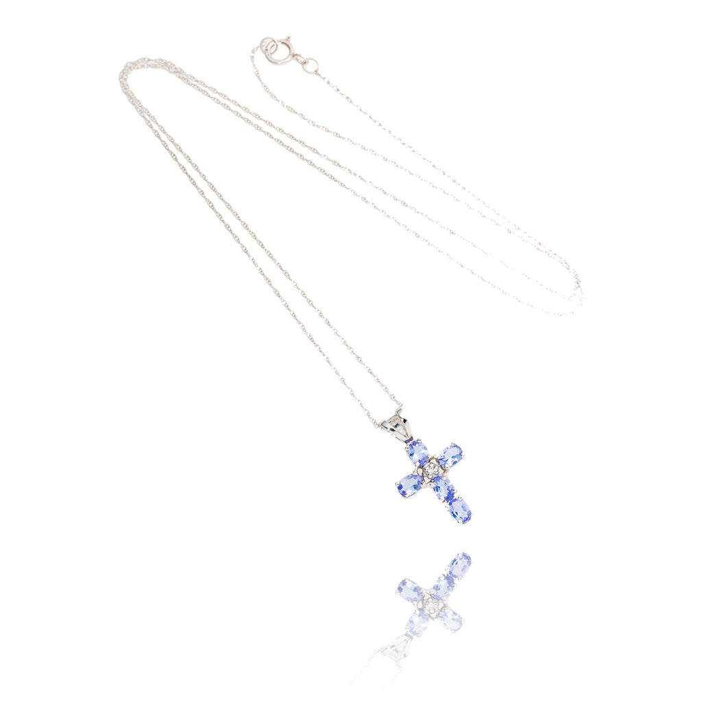 10kt White Gold Tanzanite & Diamond Cross Pendant Default Title