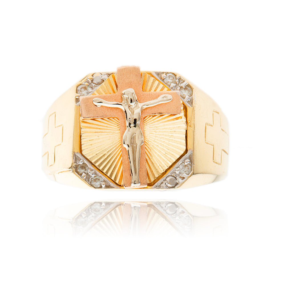 14kt Yellow Gold Crusifix Ring with Diamonds Default Title