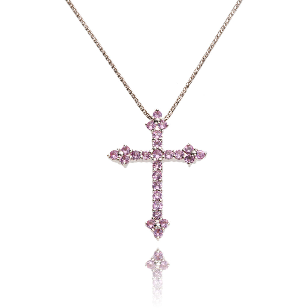 18kt White Gold Cross With 14kt Chain Default Title
