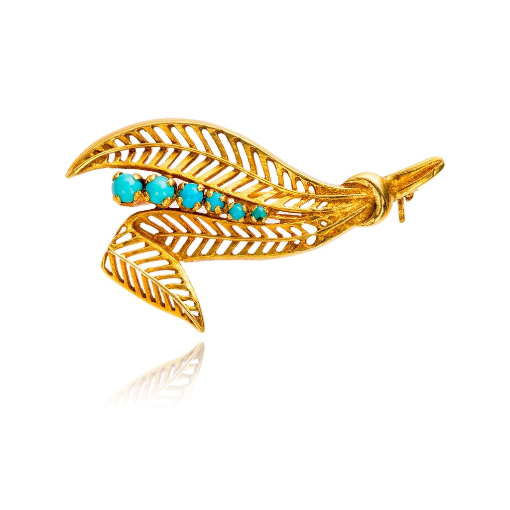 18kt Yellow Gold Turquoise Leaf Brooch Default Title