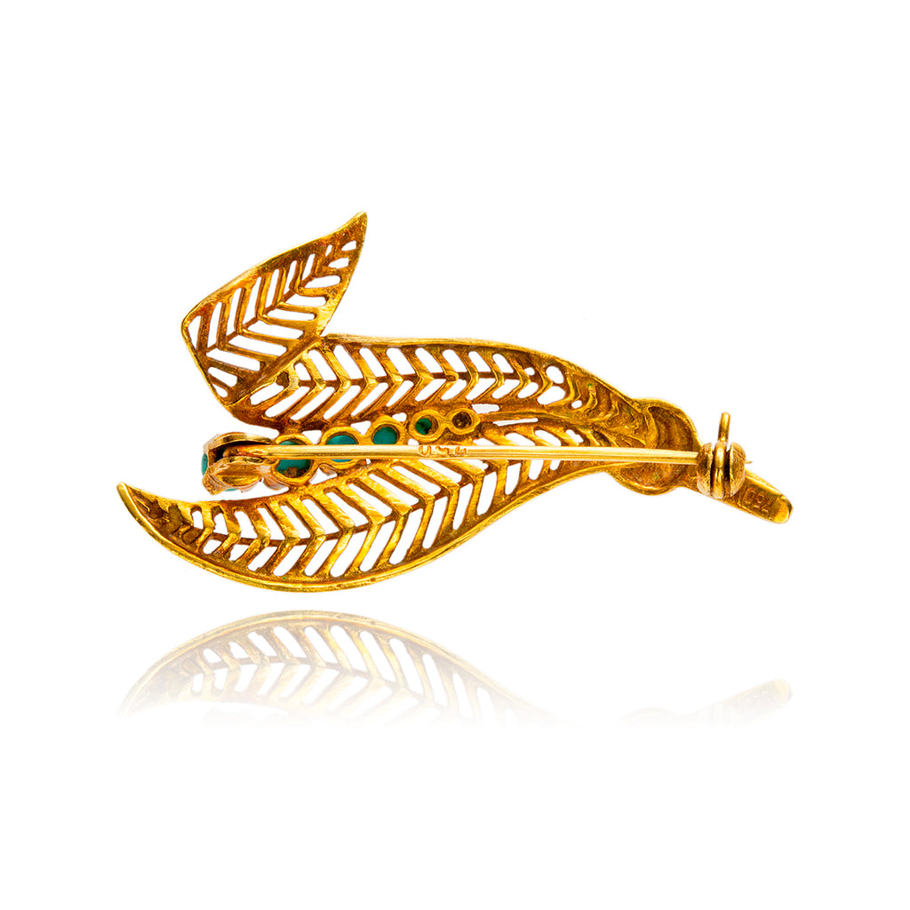 18kt Yellow Gold Turquoise Leaf Brooch Default Title