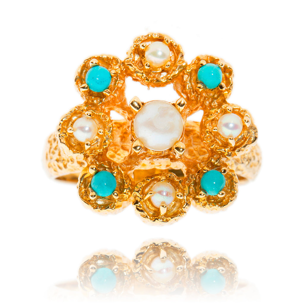 10kt Yellow Gold Pearl & Turquoise Ring Default Title