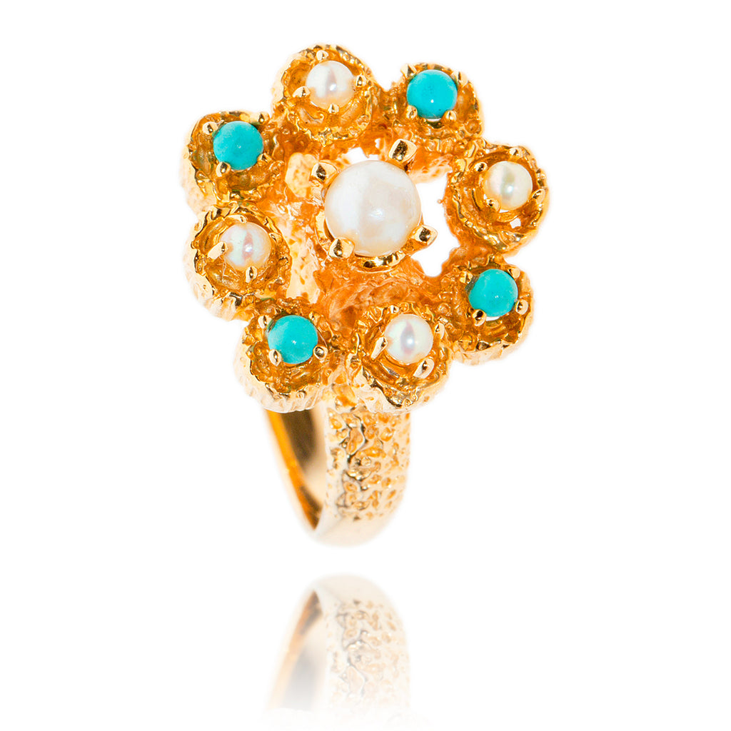 10kt Yellow Gold Pearl & Turquoise Ring Default Title
