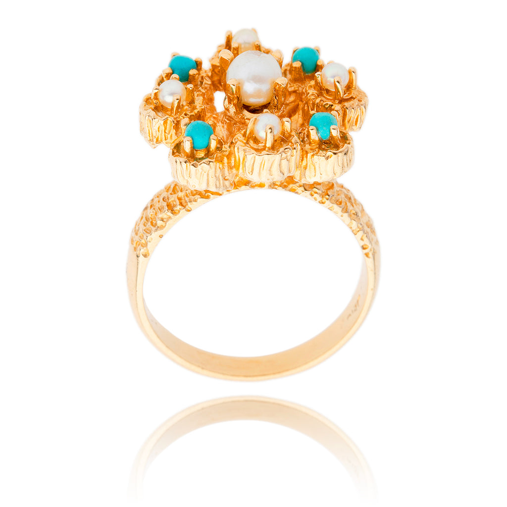 10kt Yellow Gold Pearl & Turquoise Ring Default Title