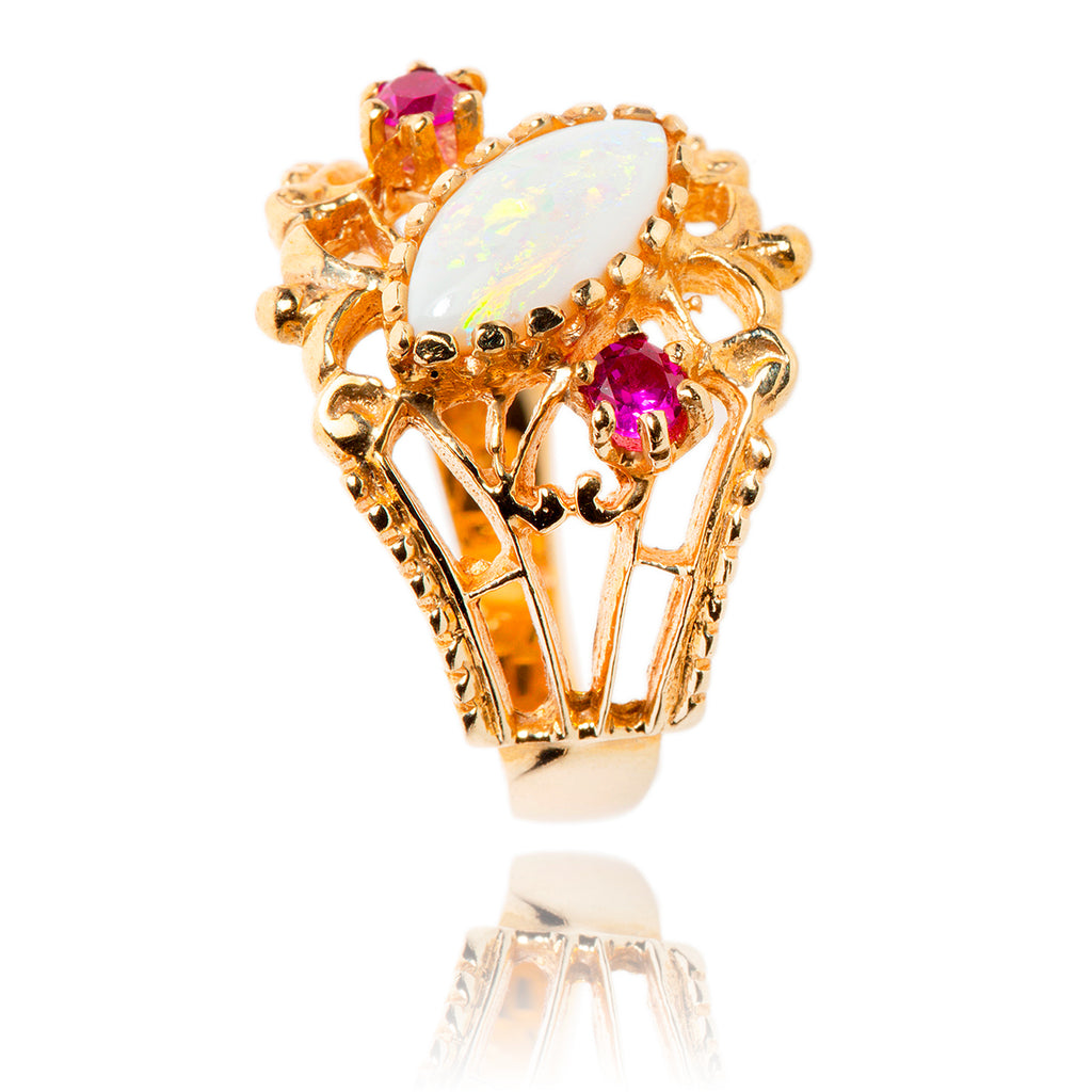 10kt Yellow Gold Opal & Red Stone Ring Default Title