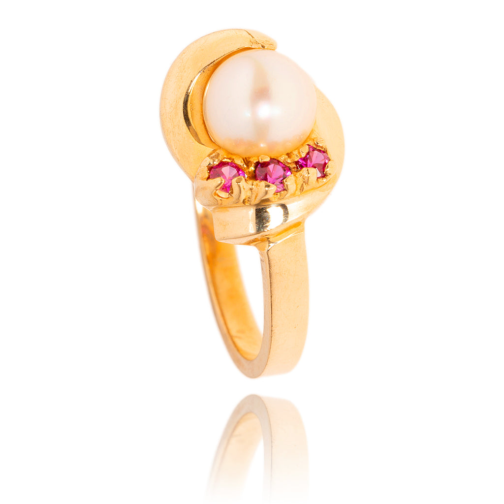 10kt Yellow Gold Pearl & Ruby Ring Default Title