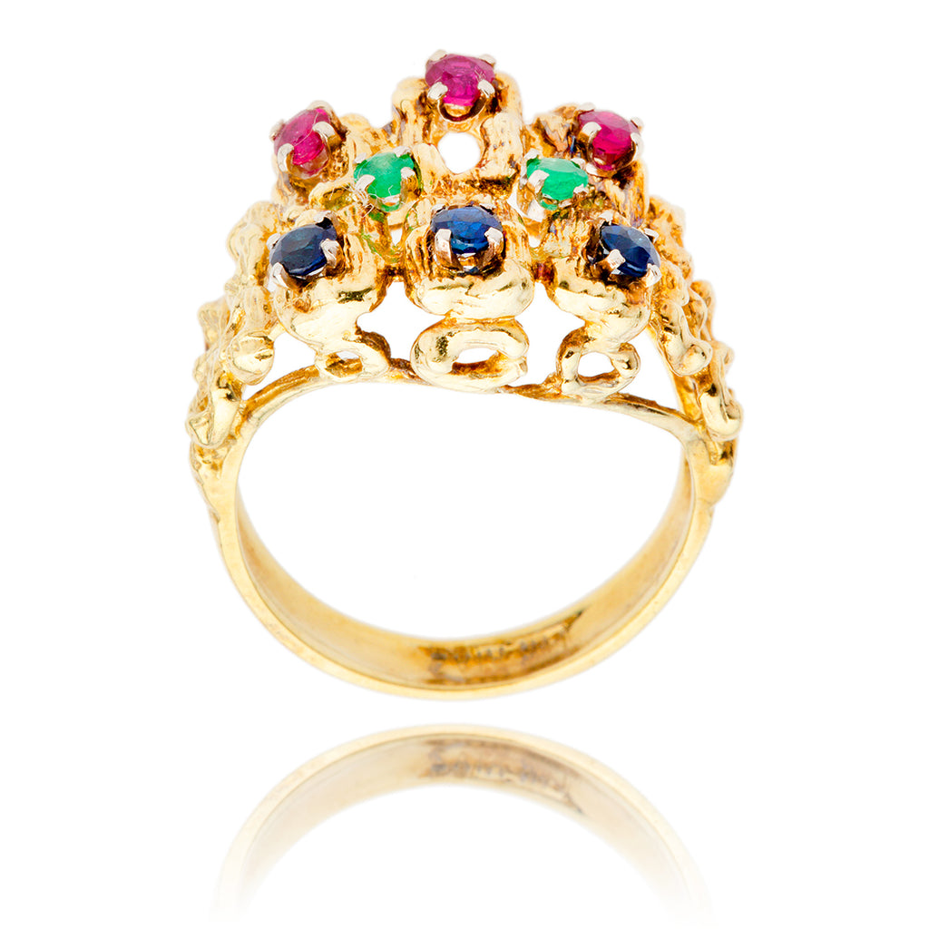 14K Yellow Gold Ruby, Emerald & Sapphire Ring Default Title