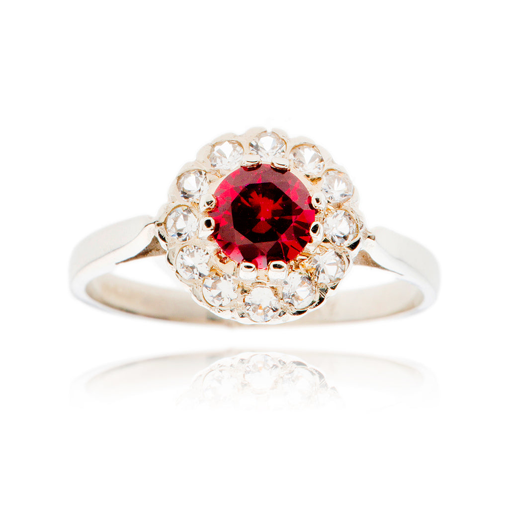 10kt White Gold Synthetic Ruby & Cubic Zirconia Ring Default Title