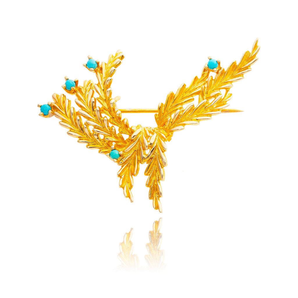 14kt Yellow Gold & Turquoise Leaf Brooch Default Title