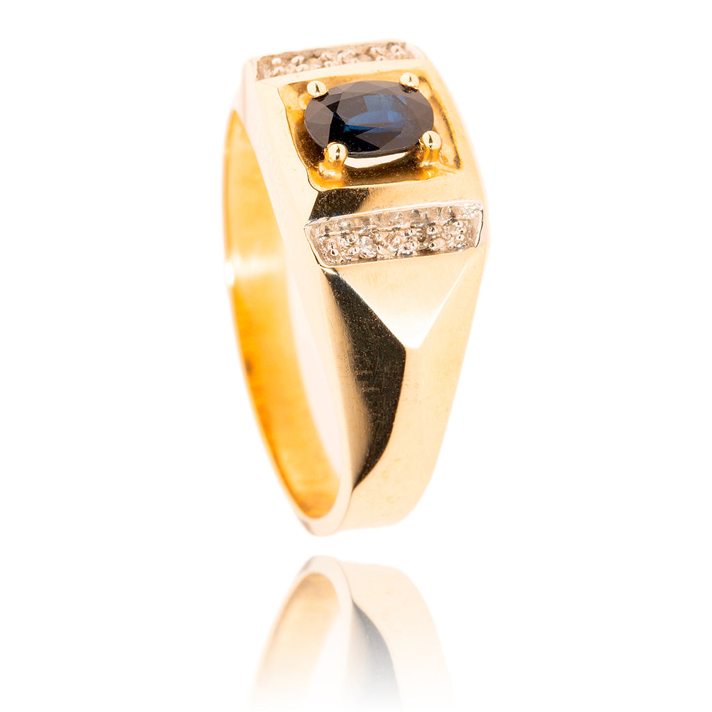 Gentleman's 10kt Yellow Gold Sapphire & Diamond Ring Default Title