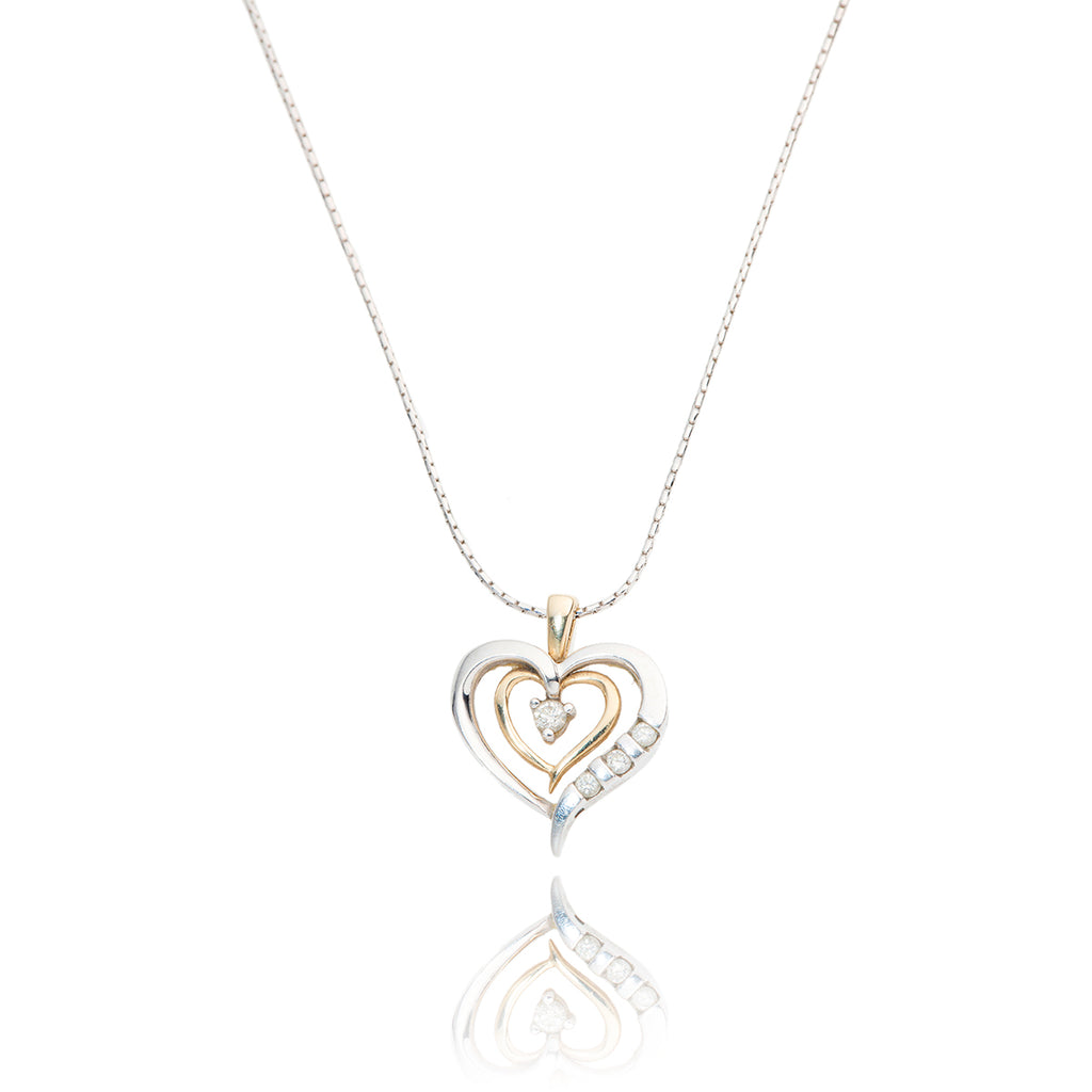 10kt White Gold Diamond Heart Pendant & 14kt White Gold Chain Default Title